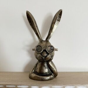Gold Metal Bunny With Eyeglasses Home Decor Figure